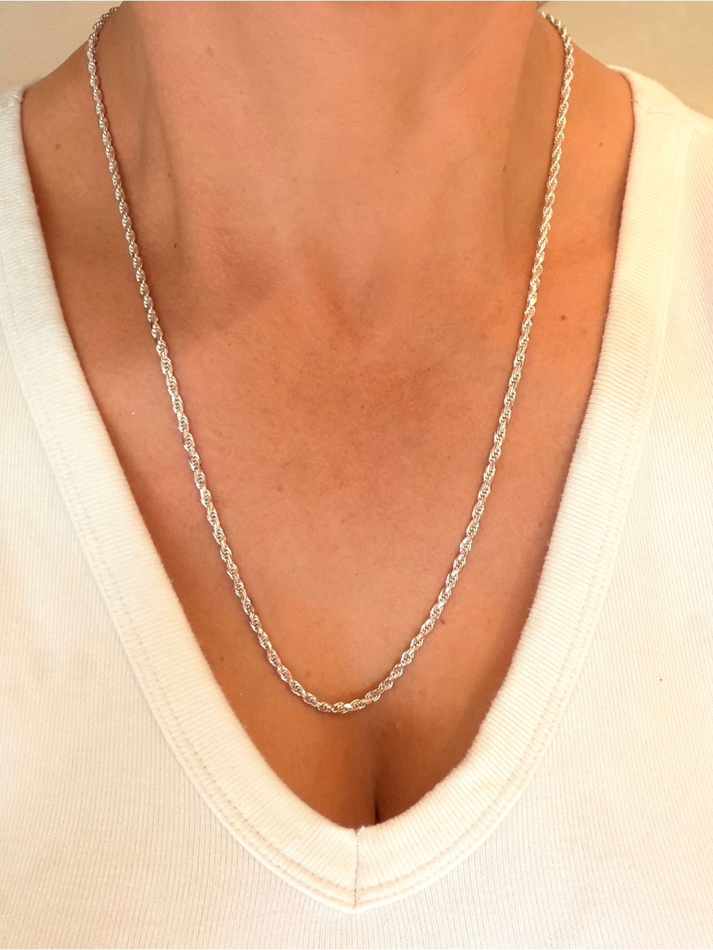 Sterling Silver marked Italy 925 Rope Chain Necklace 24 inch 2.4 mm wide 16 gram